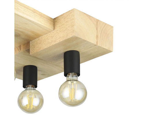 Lumină de plafon cu structură din lemn și mai multe becuri