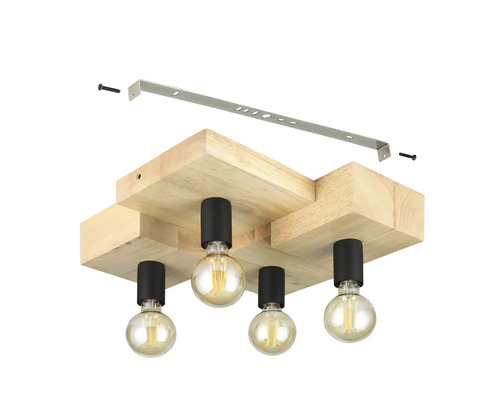 Lumină de tavan din lemn cu patru becuri și material de fixare