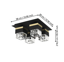 Plafonieră neagră cu elemente de cristal și dimensiuni