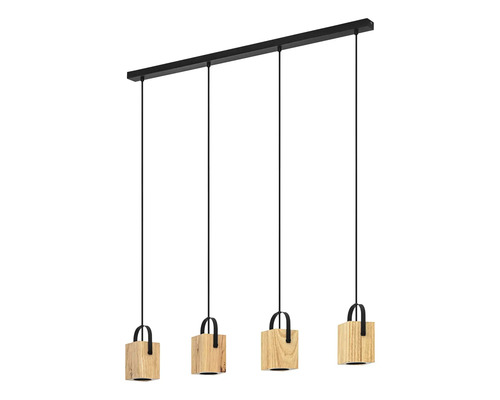 Lumină suspendată cu patru abajururi din lemn