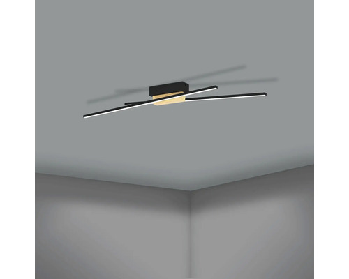 Plafonieră LED modernă cu design negru și culoarea lemnului
