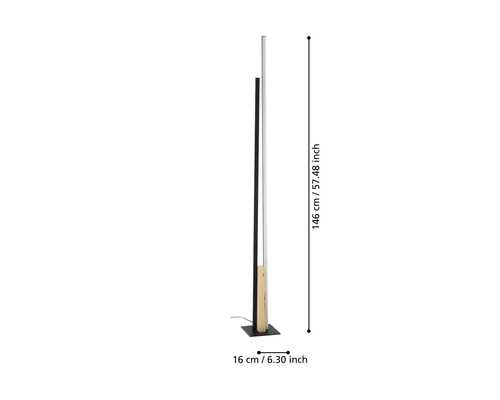 Lampă de podea cu dimensiunile de 146 cm înălțime și 16 cm lățime