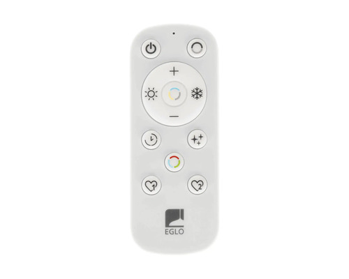 Telecomandă pentru corpuri de iluminat cu diverse butoane de control și logo-ul Eglo