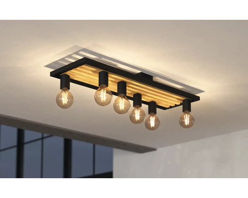 Lumină de tavan cu șase becuri și ramă din lemn