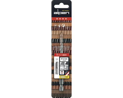 Burghiu Alpen Profi Dach, diametru 5.0 mm, potrivit pentru țigle de acoperiș