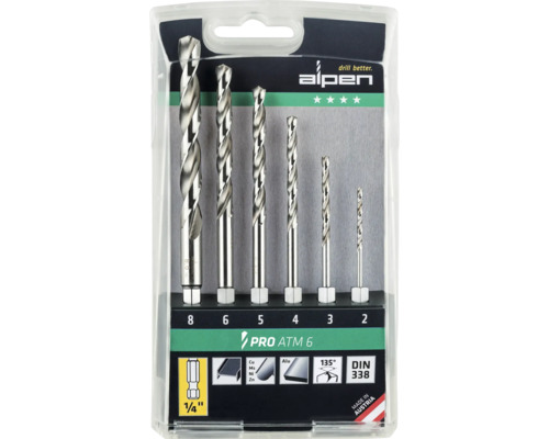 Set burghie metal HSS Alpen Ø2-8 mm, 6 piese, cu hexagon | HORNBACH
