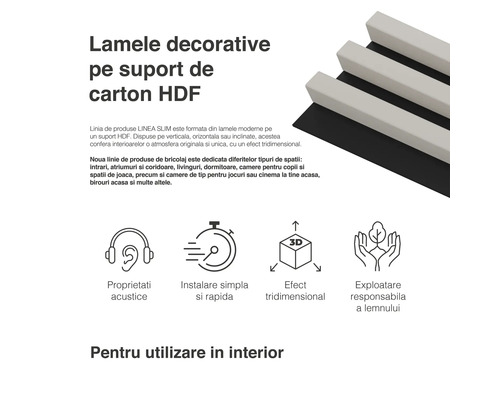 Lamele decorative pe suport de carton HDF pentru utilizare la interior