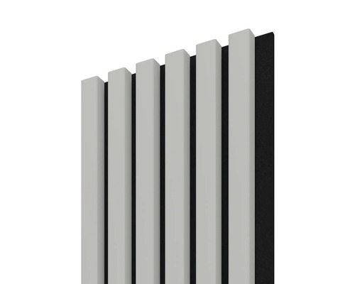 Panou riflaj acustic Linea gri ghețar/negru 22x245x2650 mm Panou decorativ cu lamele verticale pentru decorarea pereților
