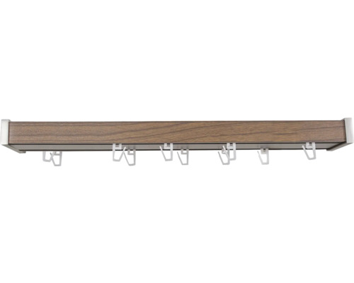 Set șină perdea aluminiu PL nuc 2 canale 200 cm Bară de perdea cu decor de lemn și cârlige pentru perdele