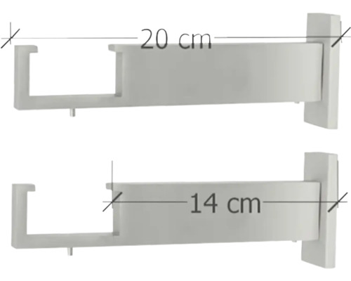 Două suporturi pentru garderobă cu dimensiuni de 20 de centimetri și 14 centimetri.
