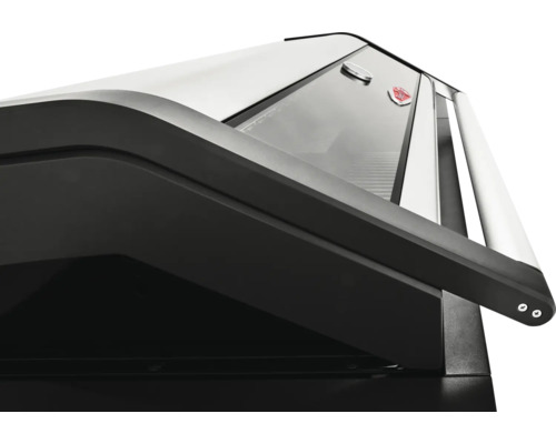 Imagine detaliată a unui grătar cu termometru și tavă de colectare a grăsimii.