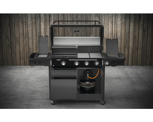 Grătar pe gaz cu patru arzătoare, aragaz lateral și dulap inferior pentru butelia de gaz