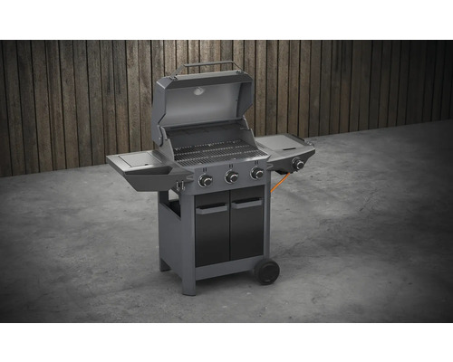 Grătar pe gaz cu trei arzătoare, suprafețe de depozitare și dulap inferior