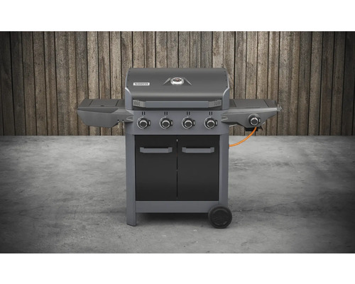 Grătar pe gaz cu patru arzătoare, mese laterale și dulap inferior