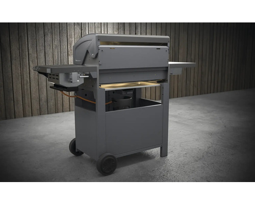 Grătar pe gaz cu spații de depozitare și roți