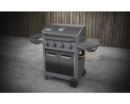 Grătar pe gaz cu patru arzătoare, mese laterale și dulap inferior