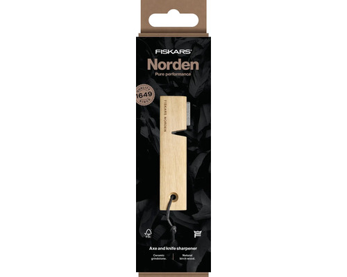 Ascuțitor de topoare și cuțite Fiskars Norden din lemn de mesteacăn și ceramică
