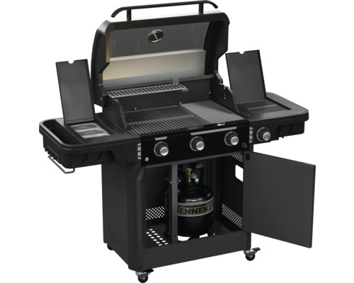 Grătar pe gaz cu arzătoare laterale, grătar și spațiu de depozitare pentru butelia de gaz