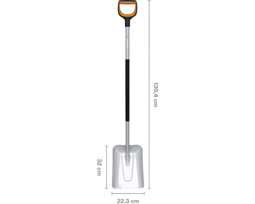 Pala de zăpadă cu mâner D, lungime 130,4 cm, lamă de lopată de 22,3 cm lățime și 32 cm înălțime