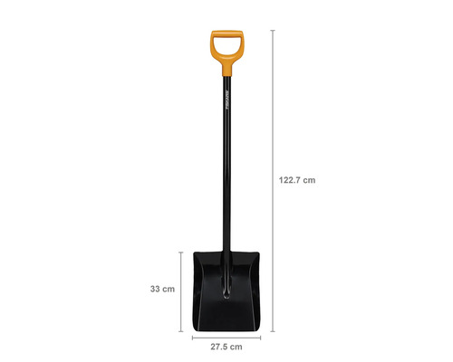 Făraș Fiskars cu o lungime de 122,7 cm și o lățime de 27,5 cm.