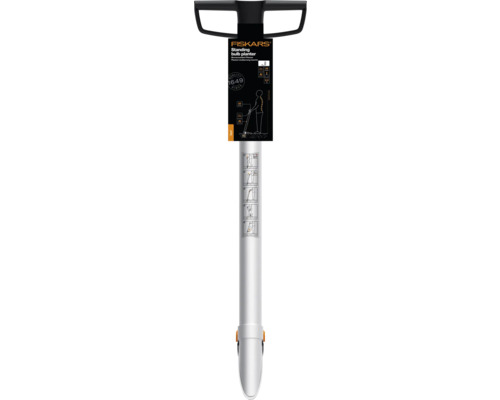 Plantator bulbi de flori Fiskars din oțel, cu mâner și ambalaj