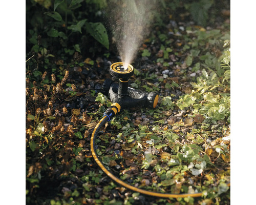 Aspersor de grădină cu furtun de apă în grădină