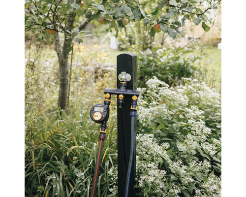 Stație de irigare pentru grădină cu computer de irigare și robinet de apă în grădină