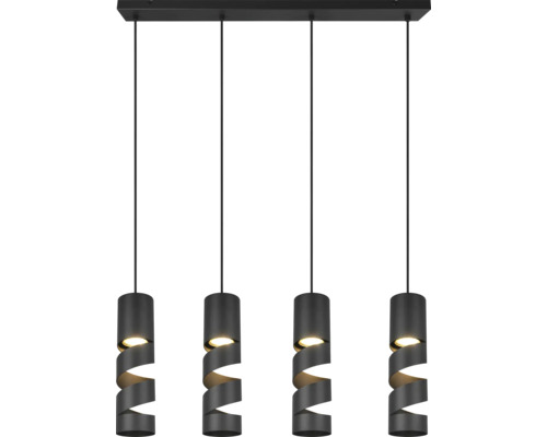 Lumină suspendată cu patru becuri și design spiralat