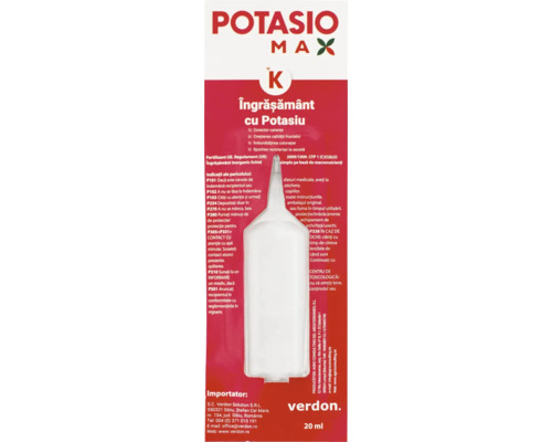 Îngrășământ foliar cu potasiu POTASIOMAX 20 ml Îngrășământ lichid Potasio Max cu potasiu, 20 ml