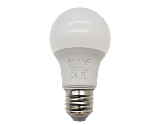 Bec LED Comtec E27 9W 810 lumeni, glob mat A60, lumină caldă