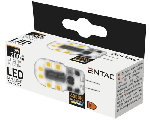 Bec LED Entac G4 2W 200 lumeni 12V, formă capsulă, lumină neutră