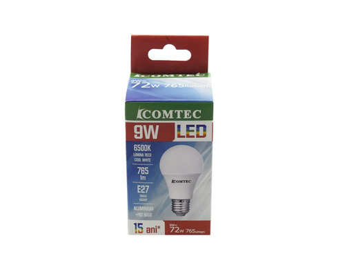 Bec LED Comtec E27 9W 810 lumeni, glob mat A60, lumină rece