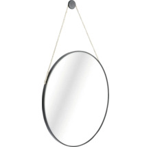 Oglindă rotundă cu suspensie pe un suport de perete