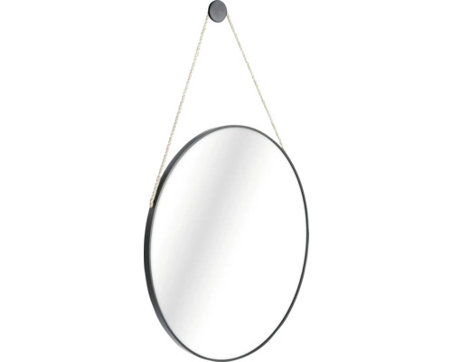 Oglindă rotundă cu suspensie pe un suport de perete