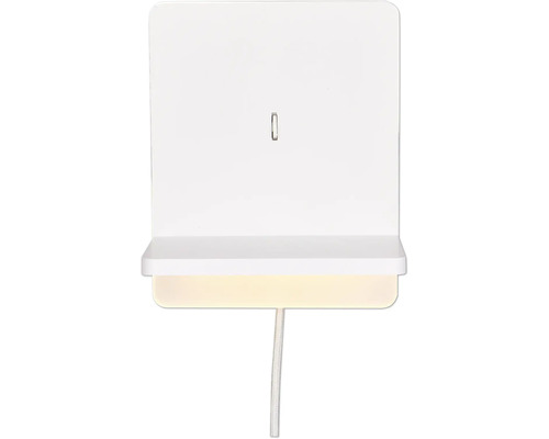 Lampă de noptieră albă cu raft și cablu