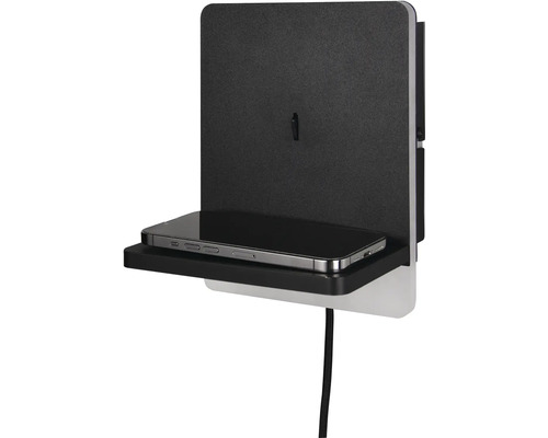 Raft de perete cu suport pentru smartphone și funcție de încărcare