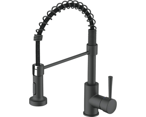 Baterie de bucătărie neagră cu arc spiralat