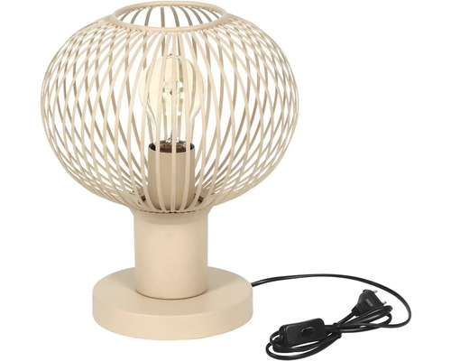 Lampă de masă cu abajur sferic din suporturi metalice și întrerupător pe cablu