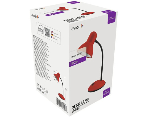 Ambalajul unei lămpi de birou roșie Avide cu soclu E27