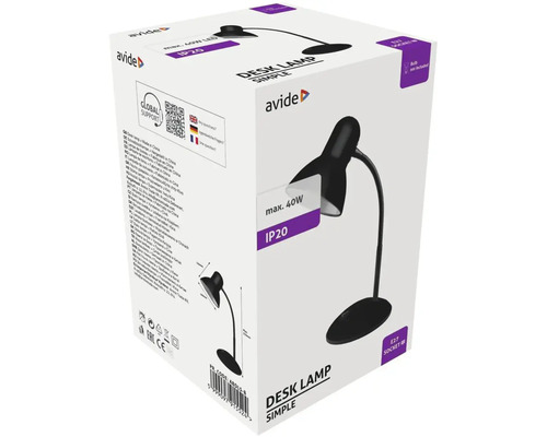 Ambalajul unei lămpi de birou negre cu soclu E27, becul nu este inclus