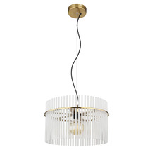 Lampa suspendată cu tije transparente de sticlă și formă rotundă
