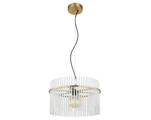 Lampa suspendată cu tije transparente de sticlă și formă rotundă