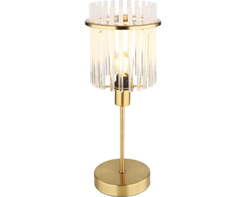 Lampă de masă cu abajur din sticlă și bază metalică