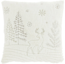 Pernă pătrată cu model de cerb, brad și fulg de nea