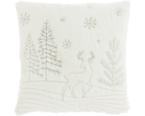 Pernă decorativă Norvik alb/bej 45x45 cm Pernă pătrată cu model de cerb, brad și fulg de nea