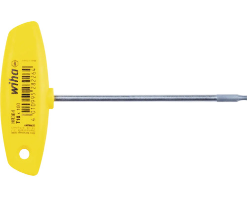 Cheie tip T cu torx T10 Wiha 126 mm, crom-vanadiu, mâner plastic