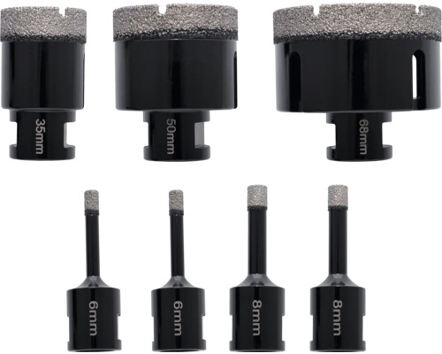 Set de carote diamantate de diferite dimensiuni pentru mașini de găurit
