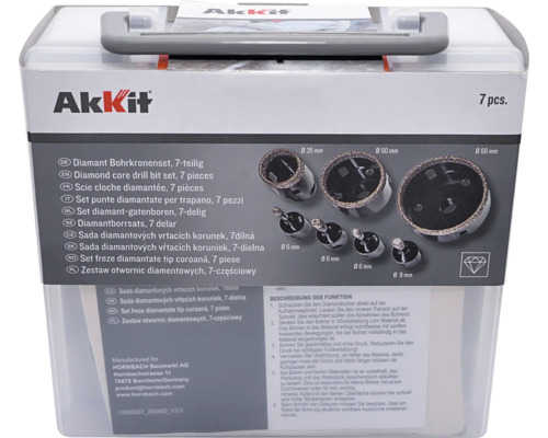 AkKit Set freze diamantate tip coroană, 7 piese
