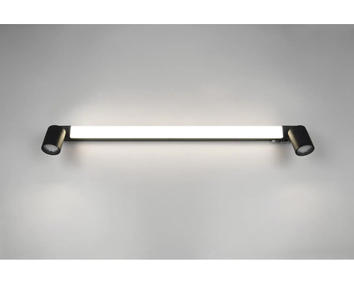 Lumină de perete LED neagră cu două spoturi și o bandă luminoasă