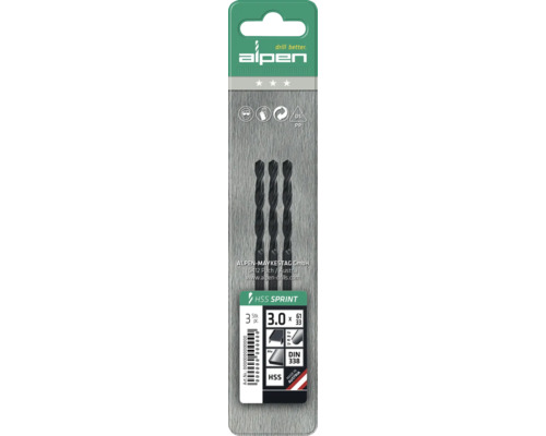 Set burghie Alpen HSS Sprint, 3 bucăți, diametru 3,0 mm
